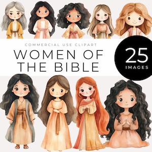 Frauen der Bibel Clipart Sofortiger Download Aquarell Biblische weibliche Charaktere, Christliche Kunst, Bibelarbeit, Sonntagsschule, Religiöse PNGs