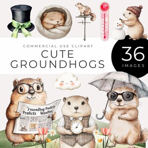 Lindo clipart del Día de la Marmota, DESCARGA INSTANTÁNEA, Animales del bosque para álbumes de recortes, Invitaciones a fiestas, Decoración de temporada, Manualidades, Predicción del tiempo