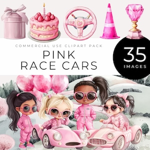 Pink Racer Clipart, Instant Download, Cute Racing Girl PNG art, Race Car Birthday Graphics, Pit Stop Princess, Motorsport Party Images, Cars