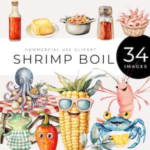 Shrimp cooking clipart, Instant Download, impreza z owocami morza PNG, sztuka Cajun Low Country, obrazy uczty z raków i krabów, grafika południowa do dekoracji