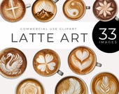 Latte Art Clipart, Coffee Shop Digital Download, Barista Espresso Designs, Cafe Decor graphics, Coffee Lover Graphics PNG, Restaurant Menu