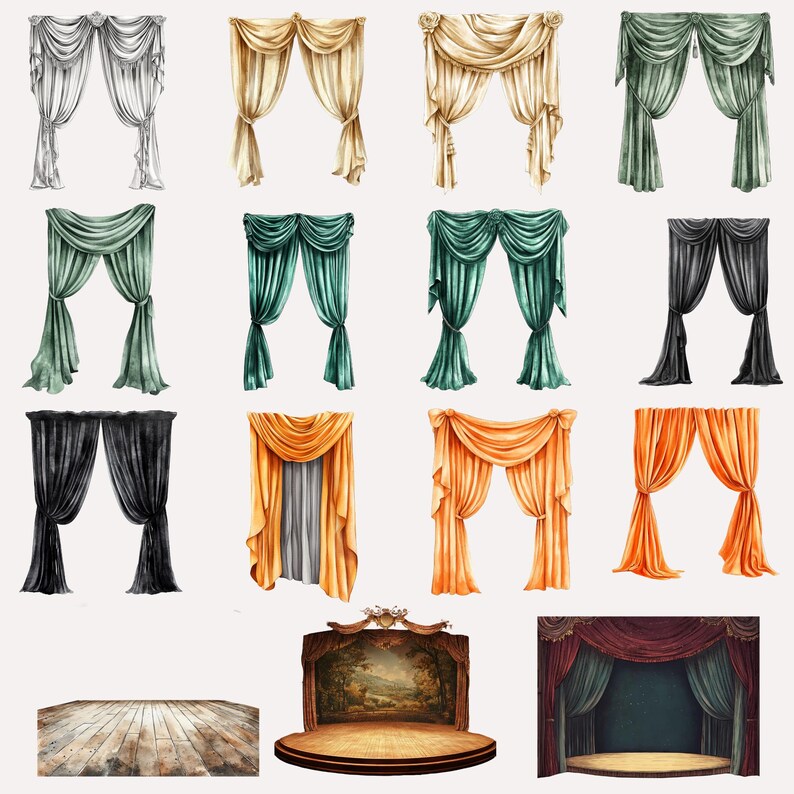 Stage Curtain Clipart INSTANT DOWNLOAD Vintage Theater Drapes, Opera ...
