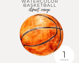 Watercolor Basketball Clipart INSTANT DOWNLOAD Orange and Black Sports Ball Graphic, Dribbling Fun, Commercial Use, Transparent Png