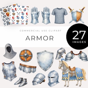 Imágenes prediseñadas de armadura medieval, espada y escudo de armadura de caballero en acuarela PNG, gráficos de guerreros de fantasía, gráficos de cascos de equipo de batalla, uso comercial