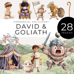 David und Goliath Clipart, sofortiger Download, Bibelgeschichte PNGs, christliche Kinder digitale Kunst, Sonntagsschule Grafiken, glaubensbasierte Illustrationen