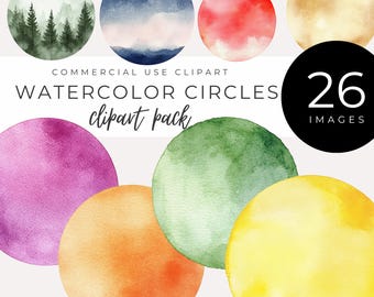 Clipart cercle aquarelle TÉLÉCHARGEMENT IMMÉDIAT Arrière-plans abstraits, éléments artistiques ronds, pour le scrapbooking, journal indésirable, projets numériques