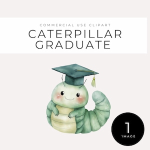 Clipart de remise des diplômes chenille mignon, téléchargement immédiat, insecte diplômé préscolaire maternelle avec capuchon PNG, art déco fête printanière lunatique