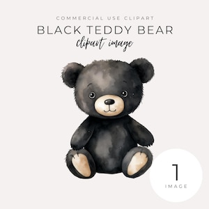 Adorável clipart de urso de pelúcia preto aquarela DOWNLOAD INSTANTÂNEO Ilustração de urso fofo para berçário e quarto de bebê, chá de bebê, decoração aconchegante