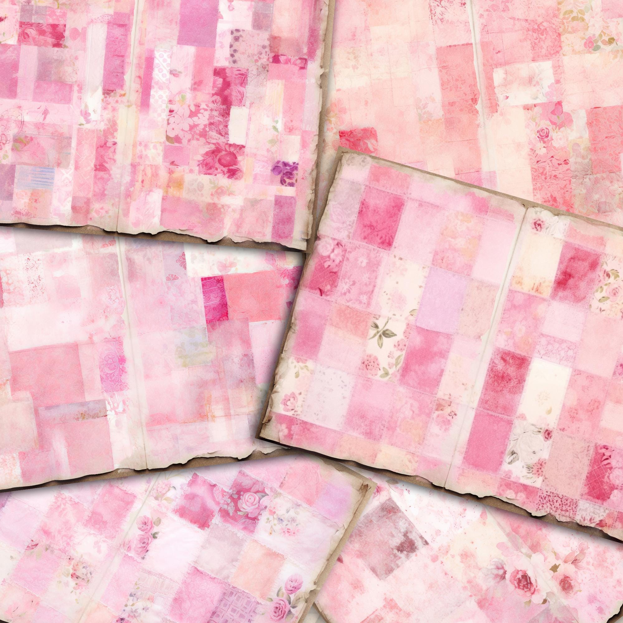 Vintage Patchwork Junk Journal Papers, 6 cyfrowych stron