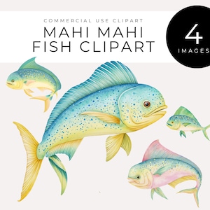 Pez Mahi Mahi PNG, descarga instantánea, clipart de dorado en acuarela para decoración de pesca, temas costeros, fiesta en el océano, proyectos náuticos, invitaciones