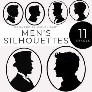 Men's Silhouette Clipart in Oval Frame INSTANT DOWNLOAD Male Profile Outline, Vintage Victorian Gentleman Cameo, Regency Portrait Graphics