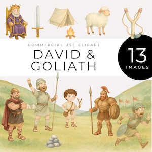 David und Goliath Clipart vol 2, Sofortiger Download, Bibelgeschichte PNGs, Christliche Kinder Digital Kunst, Sonntagsschule Grafiken, Glaubensbasierte Bilder