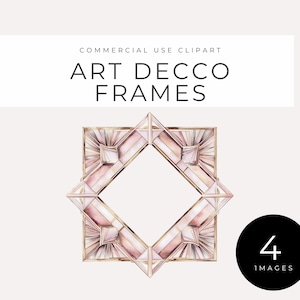 Art-Deco-Rahmen Clipart, sofortiger Download, rosa und braune geometrische Ränder, Vintage Glam Digitale Gatsby-inspirierte Hochzeitseinladung Grafiken