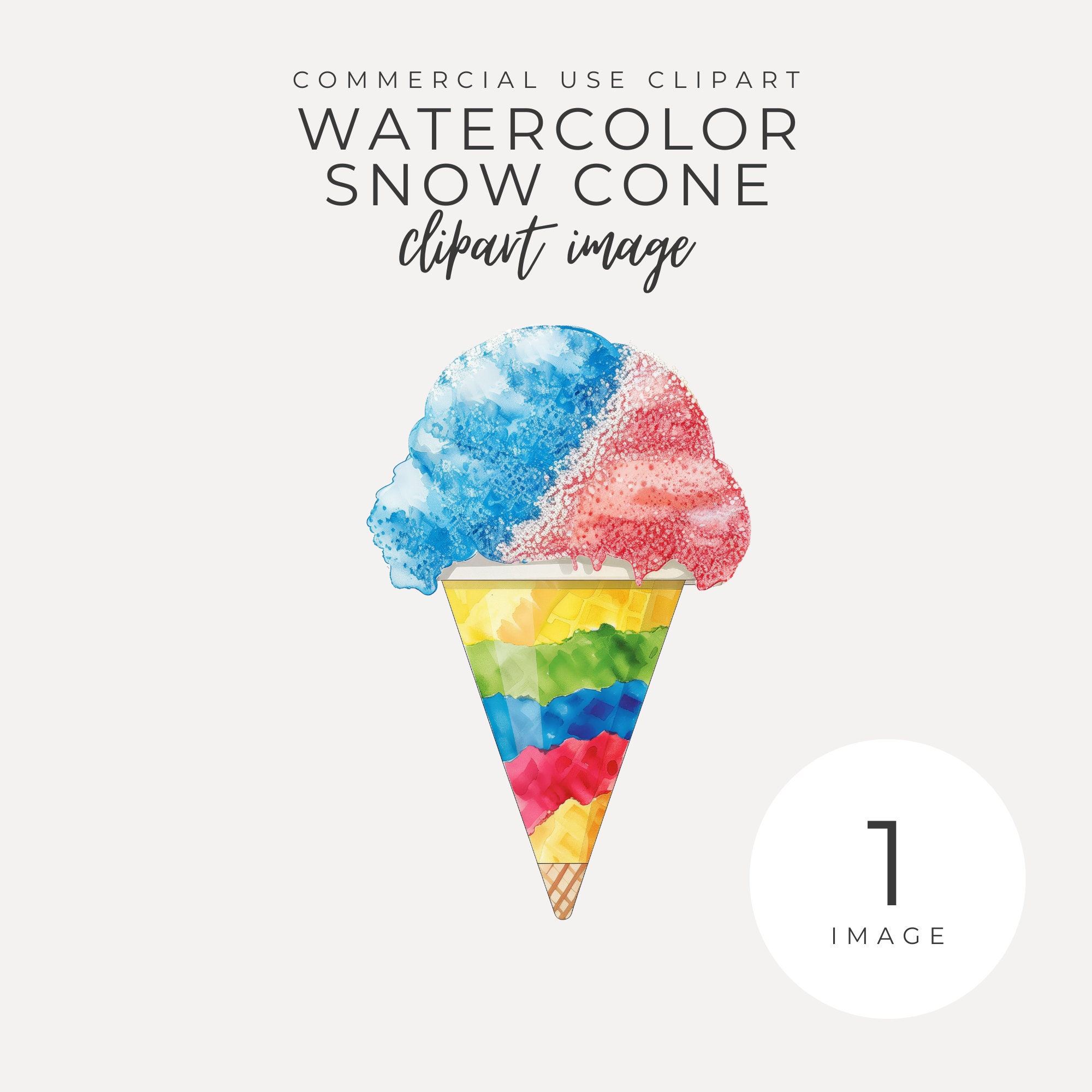 Snow Cone Clipart INSTANT DOWNLOAD Watercolor Red & Blue Snow Cone, Refreshing Ice Dessert, Summer Treat, Transparent Png, Commercial Use