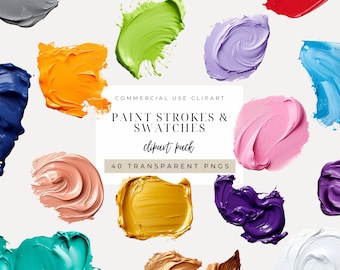 Colorful Paint Strokes Clipart INSTANT DOWNLOAD Colorful Swatches & Brush Strokes, Digital Paint Png, Transparent Background, Commercial Use