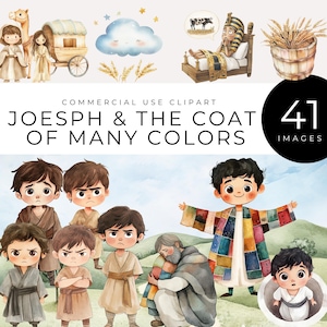 Joseph und das Mantel vieler Farben Clipart, Instant Download, PNGs Bibelgeschichte, Christian Kinder Dienst Digitale Kunst, Sonntagsschule Printable