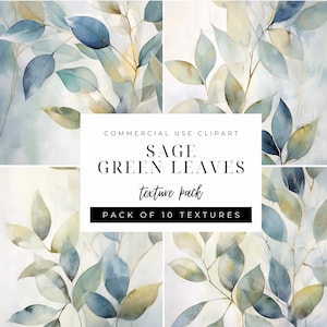 Sage Green Leaves: Eucalyptus Leaf Texture Pack INSTANT DOWNLOAD Greenery Patterns for Wedding Backgrounds, Commercial Use, Plants, Leaves