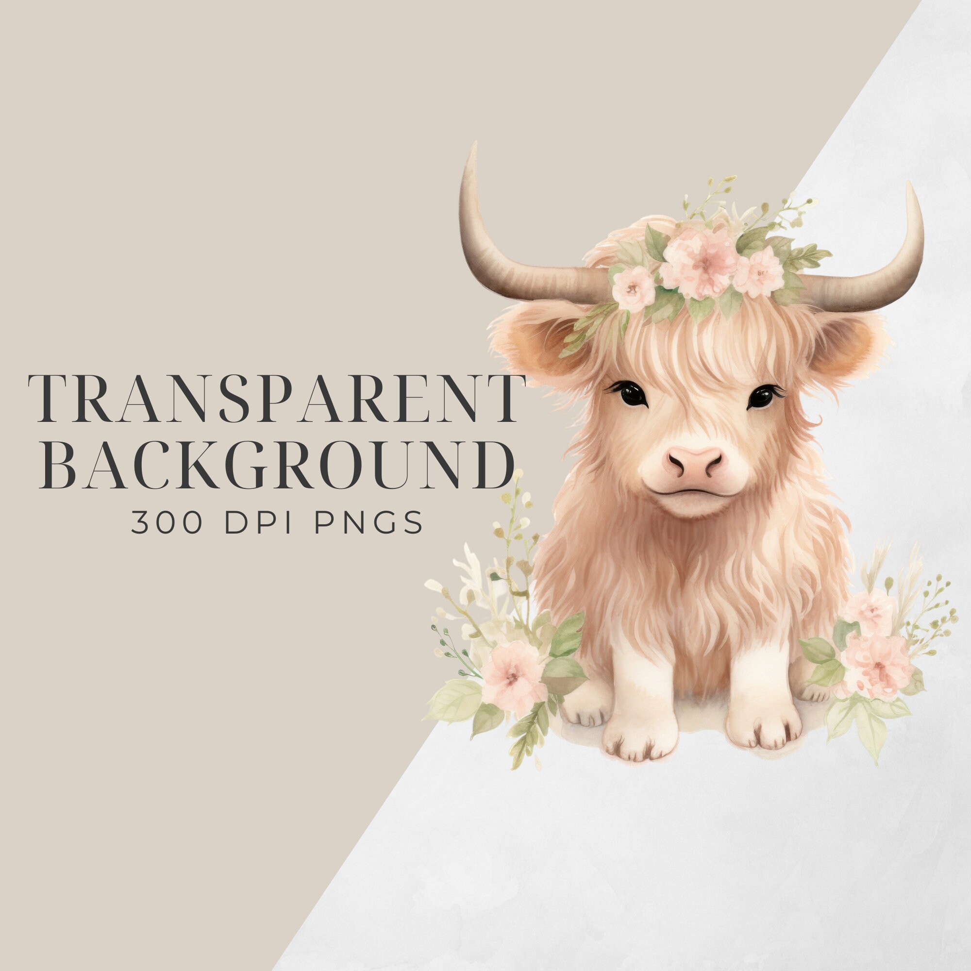 Watercolor Baby Highland Cows INSTANT DIGITAL DOWNLOAD Farm Animals ...