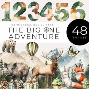 La grande aventure des cliparts, téléchargement immédiat, aquarelle, animaux de la forêt et graphismes de la nature, créatures des bois, chasse, randonnée, montagnes