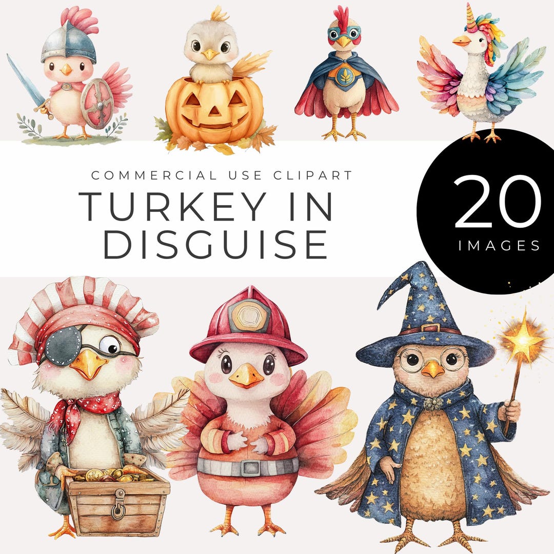 turkey in disguise clipart, instant download, watercolor