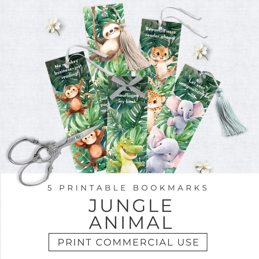 Cute Jungle Animal Bookmarks, Instant Download, Safari Page Markers ...
