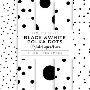 Sömlösa digitala svartvita prickiga papper, direktnedladdning, utskrivbara mönster för scrapbooking, hantverk, inbjudningar och bakgrunder