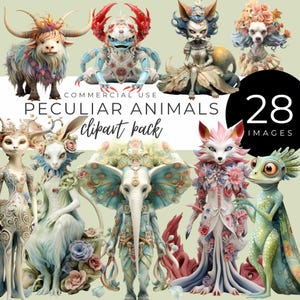 Animais de estimação peculiares clipart DOWNLOAD INSTANTÂNEO Animais de fantasia excêntricos, animais de estimação estranhos e peculiares, criaturas mágicas para cartões, diário de lixo, kit de colagem