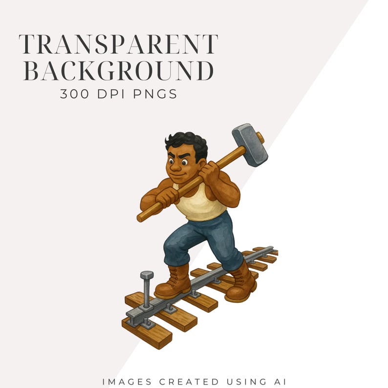 John Henry Clipart, Instant Download, American Folk Hero, Railroad