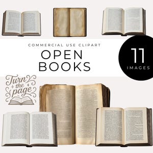 Open Book Clipart, Instant Download, Vintage Books, Reading Literary Graphics, Turn the Page Quote PNG & SVG, Library, Author, Digital Image