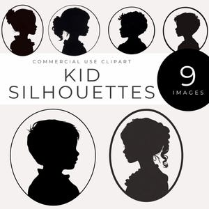 Silueta de niño en marco ovalado (descarga instantánea). Perfil de niño, camafeo victoriano vintage de niño y niña, retratos históricos.