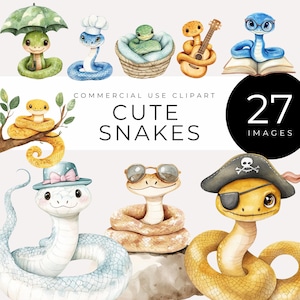 Cute Snake Clipart DOWNLOAD INSTANTÂNEO Imagens de répteis em aquarela, cobras de desenho animado caprichosas para decoração infantil, arte de berçário faça você mesmo, temas de chá de bebê