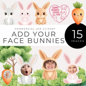 Ajoutez votre visage Clipart lapin, téléchargement immédiat, Images photo lapin de Pâques & carotte, Clipart printemps, cadres toile, SVG, certains lapin vous aime