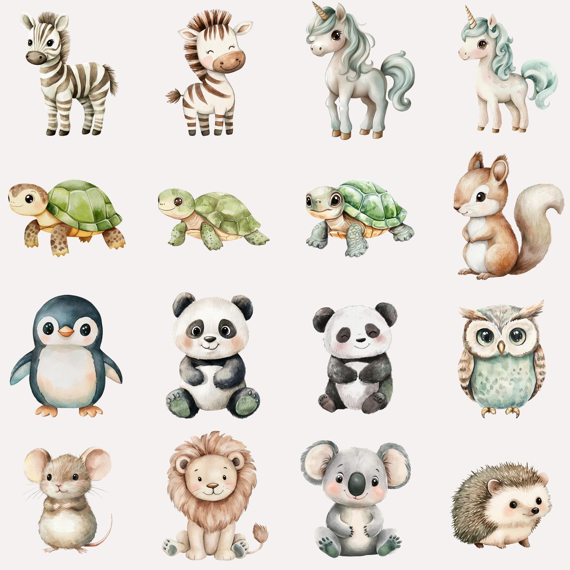 Cute Watercolor Animal Clipart, Instant Download, Adorable Baby Animals ...