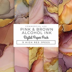 Pink and Brown Alcohol Ink Digital Papers, Instant Download, Abstract Gold Foil Backgrounds, Luxury Marble Textures, Scrapbook Junk Journals