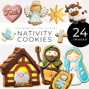 Clipart di biscotti della natività DOWNLOAD IMMEDIATO Grafica carina di biscotti natalizi per bambini, decorazioni per la cameretta dei bambini, immagini di feste cristiane, Vangelo Png