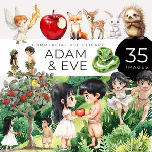 Bibelfiguren Clipart, Aquarell Adam und Eva Geschichte, Christliche & Biblische Clipart für Sonntagsschule, Religionsunterricht, Kinderzimmerdekor