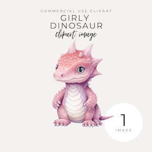 Clipart dinosaure girly TÉLÉCHARGEMENT IMMÉDIAT Triceratops rose aquarelle et graphique de bébé dinosaure mignon pour invitations à une fête, décoration de chambre d'enfants