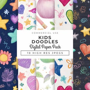 Papeles digitales sin costuras con dibujos para niños, descarga instantánea, patrones coloridos para el aula y el profesorado, para scrapbooking, diarios, manualidades e invitaciones.