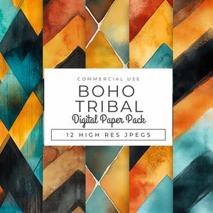 Boho tribal digitale papers, instant download, chevron en geometrische etnische patronen in aardetinten, plakboekachtergronden voor ambachten, uitnodigingen