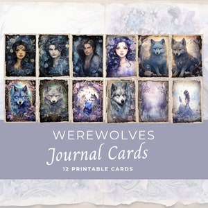 Journal indésirable des loups-garous enchantés, 12 cartes, oeuvre d'art fantastique, éphémères imprimables, créations en papier, feuille de collage 11 x 8,5, JJ003