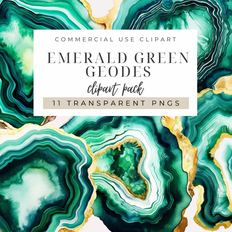 Emerald Green Geode Clipart INSTANT DOWNLOAD Luxury Abstract Agate Art ...