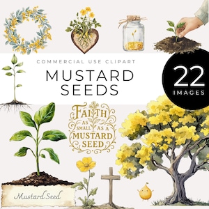 Senfkorn Glaube Clipart, Sofortiger Download Christliche Bilder mit Zitaten, Pflanzen, Kreuzen, Schriftrollen & Blumenkränzen für Journals, Kunsthandwerk