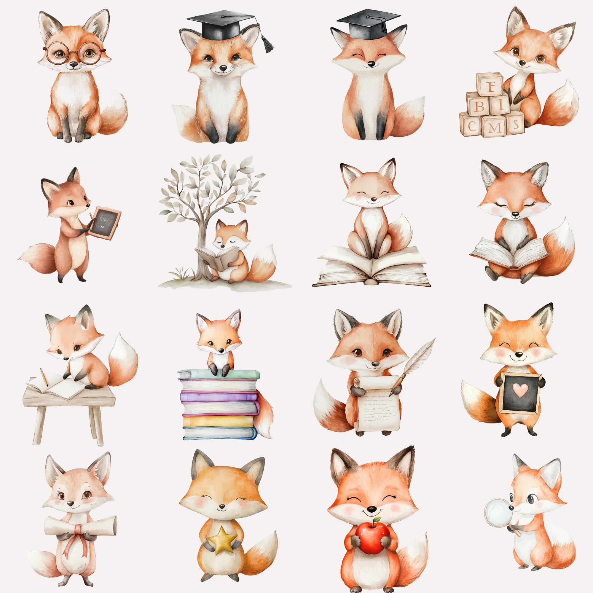 Clever Fox Clipart, Instant Download, Watercolor Woodland Animals ...