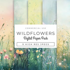 Aquarell Wildblumen Digitales Papier, SOFORTIGER DOWNLOAD Frühling Wiese Hintergründe, Pastell Blumenmuster für Journaling, Scrapbooking, Kunsthandwerk