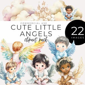 Lindo ángel clipart DESCARGA INSTANTÁNEA Querubines bebés espirituales celestiales con alas, bautismo, perfecto para decoración de guardería, invitaciones y manualidades
