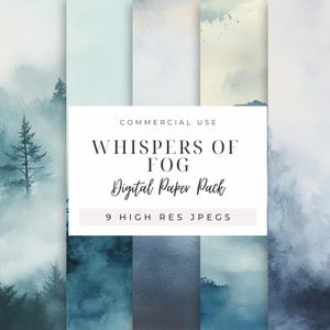 Watercolor Fog Digital Paper Pack INSTANT DOWNLOAD Misty Mountain, Cloudy Forest, Nature Backgrounds, Scrapbooking Textures, Backdrops