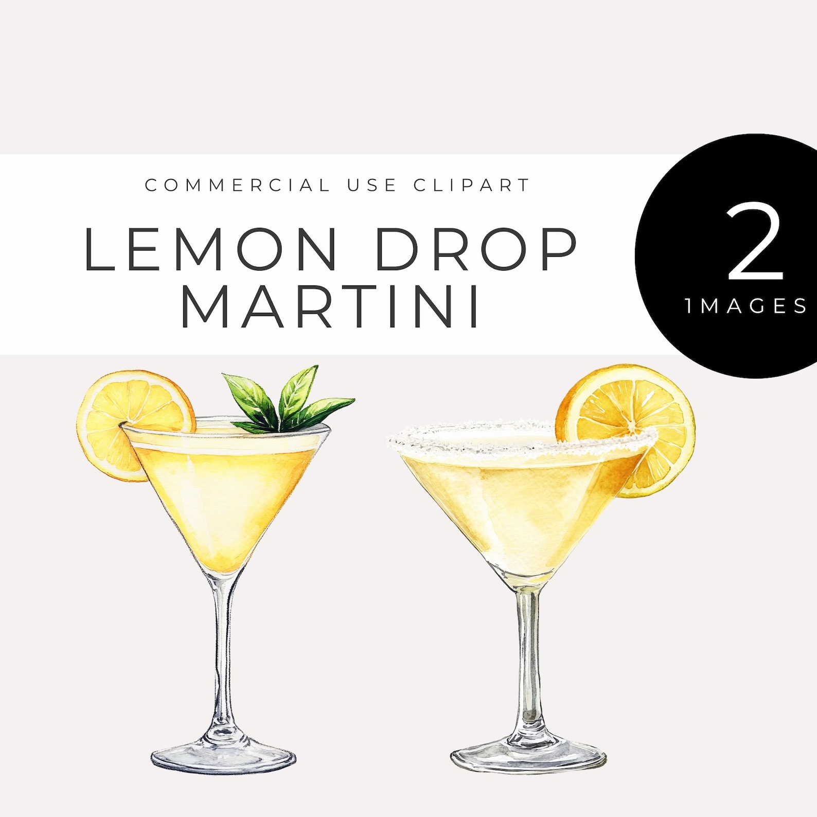 Lemon Drop Clipart, Instant Download, Watercolor Martini Cocktail PNG ...