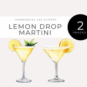 Lemon Drop Clipart, Download immediato, Cocktail Martini acquerello PNG, Bevanda agli agrumi, Menu del bar, Grafica Happy Hour, Decorazioni per feste estive