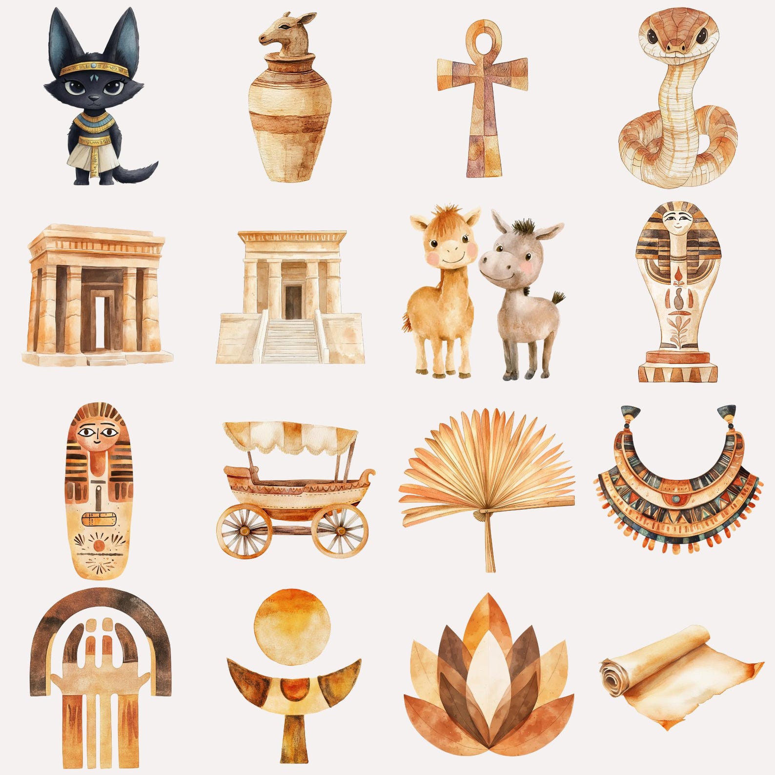 Watercolor Ancient Egypt Clipart INSTANT DOWNLOAD Pharaohs, Pyramids ...