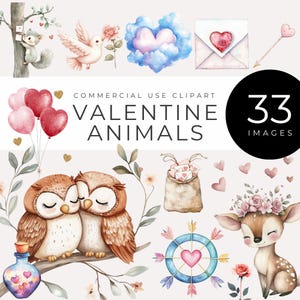 Valentinstag Tiere Clipart, SOFORTIGER DOWNLOAD Entzückende Aquarell Valentinstag Liebe Tiere, Waldromanze Grafiken, süßes Paar Haustiere PNG